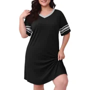 MINTREUS Women's Plus Size Nightgown Short Sleeve Nightshirt V Neck Sleep Shirt Loose Loungewear Casual Sleepwear 1X-5X deal from Walmart