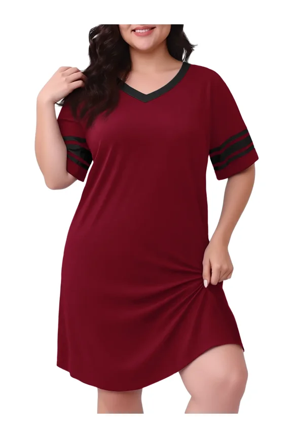 Women's Plus Size Nightgown Short Sleeve Nightshirt V Neck Sleep Shirt Loose Loungewear Casual Sleepwear 1X-5X