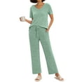 thumbnail image 1 of MINTREUS Women's Ribbed Knit Pajama Set Soft Lounge Set Lightweight Sleepwear Two Piece Matching Outfits Set, 1 of 7