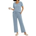 thumbnail image 1 of MINTREUS Women's Ribbed Knit Pajama Set Soft Lounge Set Lightweight Sleepwear Two Piece Matching Outfits Set, 1 of 7