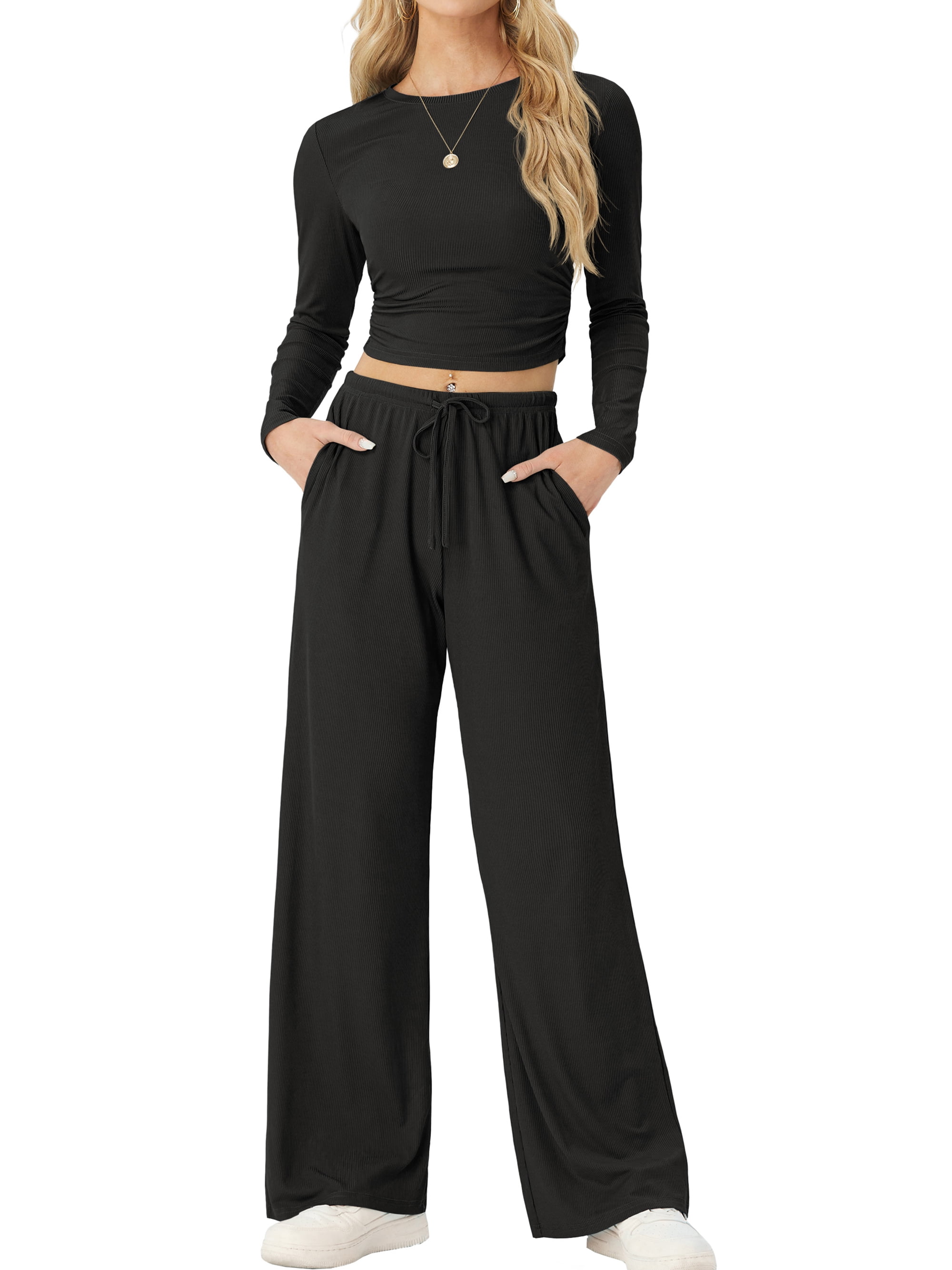 Women’s Two Piece Lounge Set Sleeveless Top and Wide Leg Pants