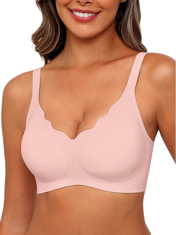 Women's Seamless Bras No Underwire Scalloped Push Up Bras Soft Wireless Comfort Bralettes Full Coverage
