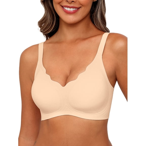 MINTREUS Women's Seamless Bras No Underwire Scalloped Push Up Bras Soft Wireless Comfort Bralettes Full Coverage