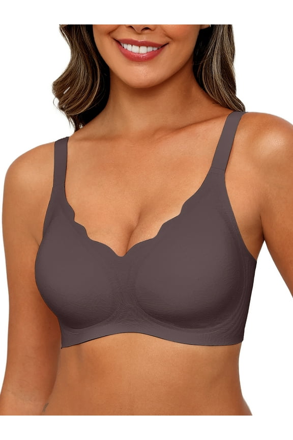 Women's Seamless Bras No Underwire Scalloped Push Up Bras Soft Wireless Comfort Bralettes Full Coverage