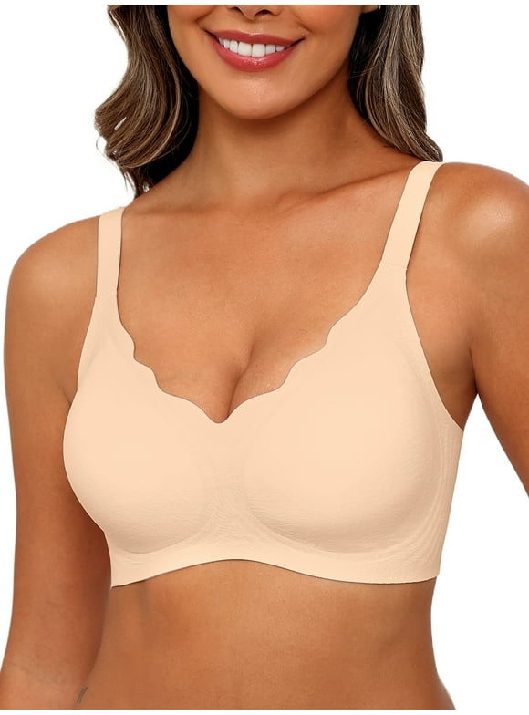 MINTREUS Women's Seamless Bras No Underwire Scalloped Push Up Bras Soft Wireless Comfort Bralettes Full Coverage