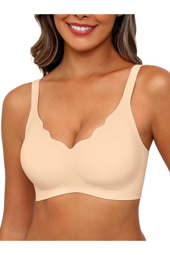Women's Seamless Bras No Underwire Scalloped Push Up Bras Soft Wireless Comfort Bralettes Full Coverage