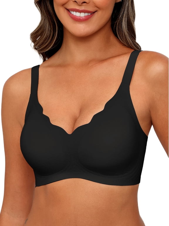 Women's Seamless Bras No Underwire Scalloped Push Up Bras Soft Wireless Comfort Bralettes Full Coverage