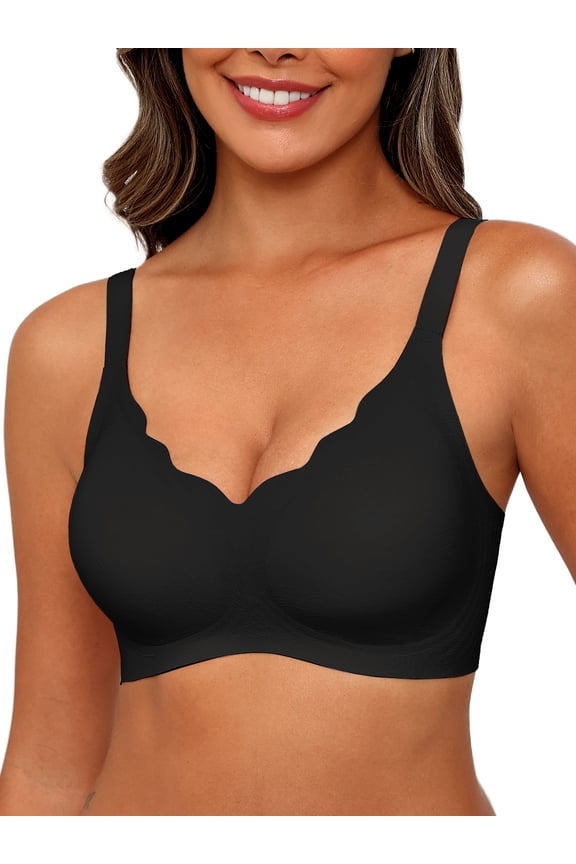 Women's Seamless Bras No Underwire Scalloped Push Up Bras Soft Wireless Comfort Bralettes Full Coverage