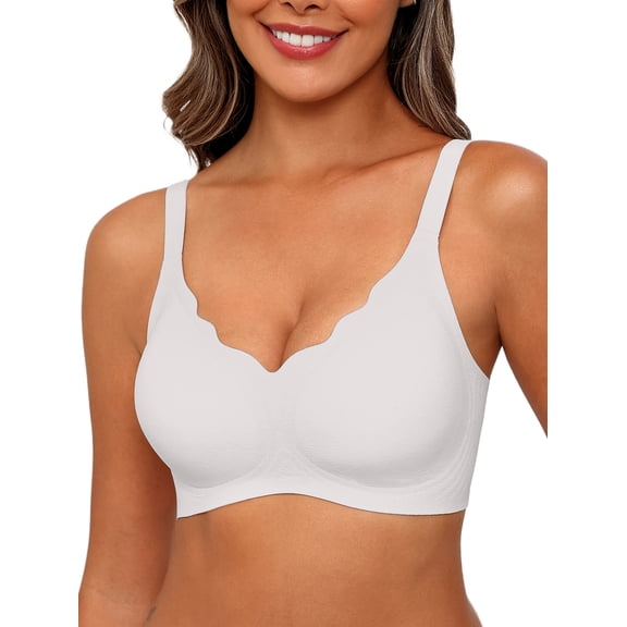MINTREUS Women's Seamless Bras No Underwire Scalloped Push Up Bras Soft Wireless Comfort Bralettes Full Coverage
