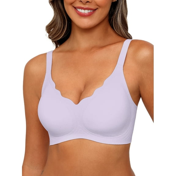 MINTREUS Women's Seamless Bras No Underwire Scalloped Push Up Bras Soft Wireless Comfort Bralettes Full Coverage