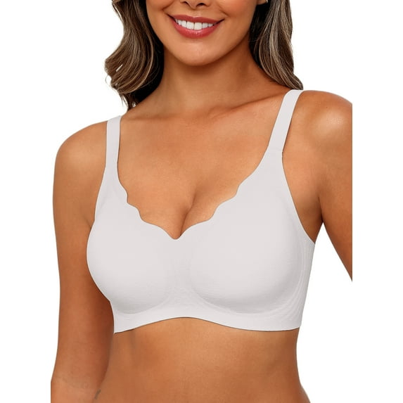 MINTREUS Women's Seamless Bras No Underwire Scalloped Push Up Bras Soft Wireless Comfort Bralettes Full Coverage