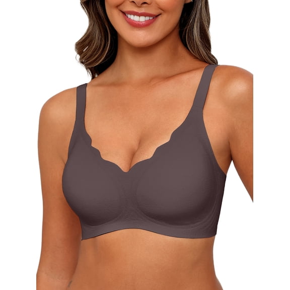 MINTREUS Women's Seamless Bras No Underwire Scalloped Push Up Bras Soft Wireless Comfort Bralettes Full Coverage