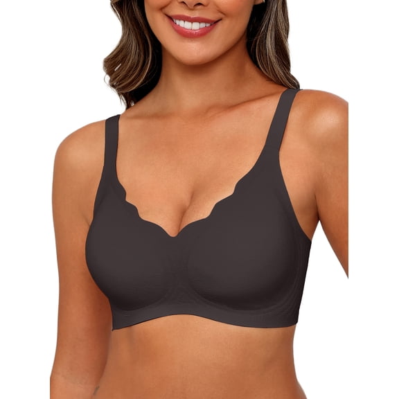 MINTREUS Women's Seamless Bras No Underwire Scalloped Push Up Bras Soft Wireless Comfort Bralettes Full Coverage