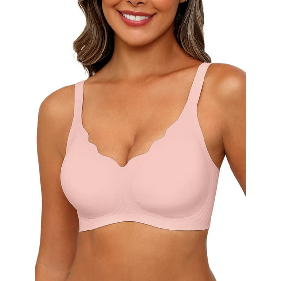 MINTREUS Women's Seamless Bras No Underwire Scalloped Push Up Bras Soft Wireless Comfort Bralettes Full Coverage