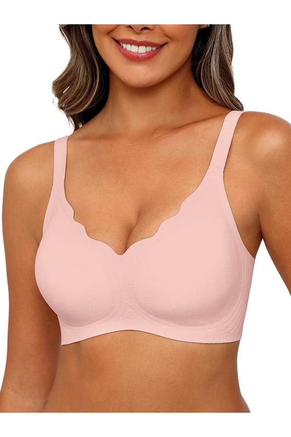 Women's Seamless Bras No Underwire Scalloped Push Up Bras Soft Wireless Comfort Bralettes Full Coverage