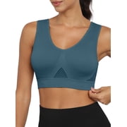 MINTREUS Womens Sports Bra Moderate Support Wide Strap Mesh Breathable Fitness Workout Yoga Bra