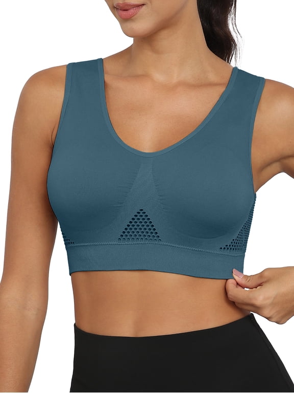 Women's Sports Bra Moderate Support Wide Strap Mesh Breathable Fitness Workout Yoga Bra