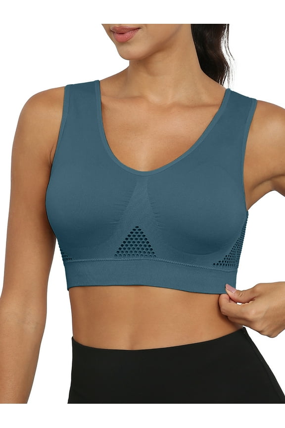 Women's Sports Bra Moderate Support Wide Strap Mesh Breathable Fitness Workout Yoga Bra