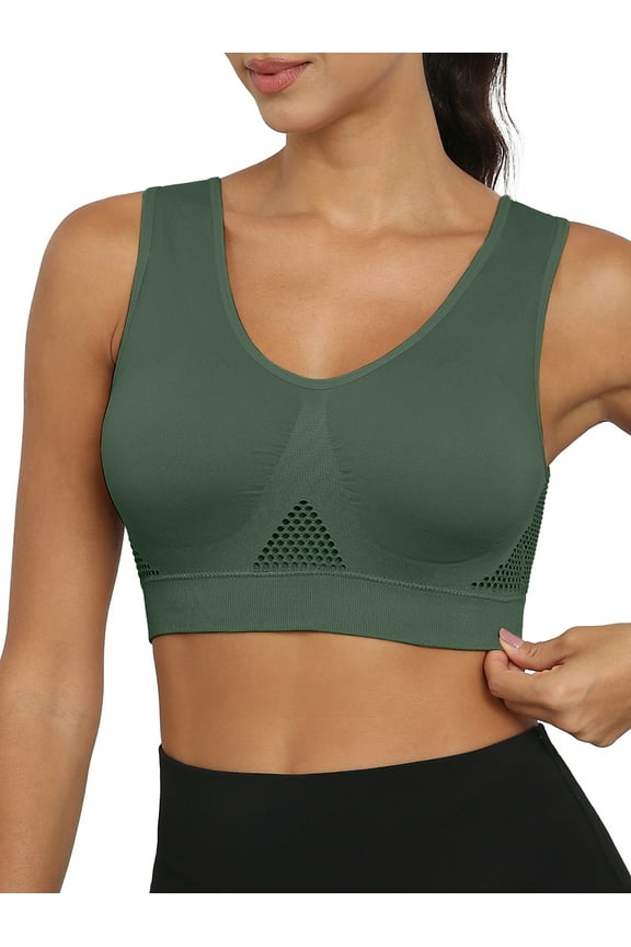 Women's Sports Bra Moderate Support Wide Strap Mesh Breathable Fitness Workout Yoga Bra