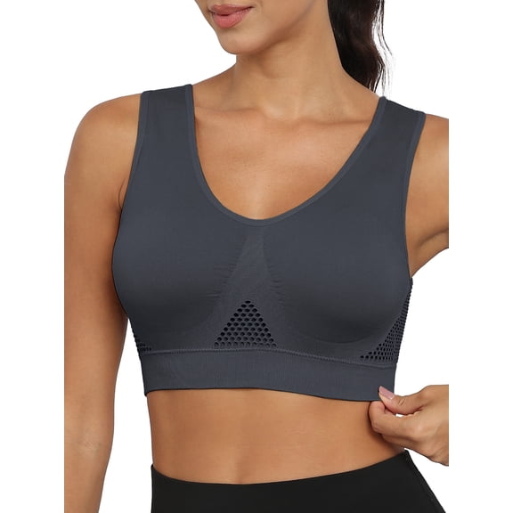 MINTREUS Women's Sports Bra Moderate Support Wide Strap Mesh Breathable Fitness Workout Yoga Bra