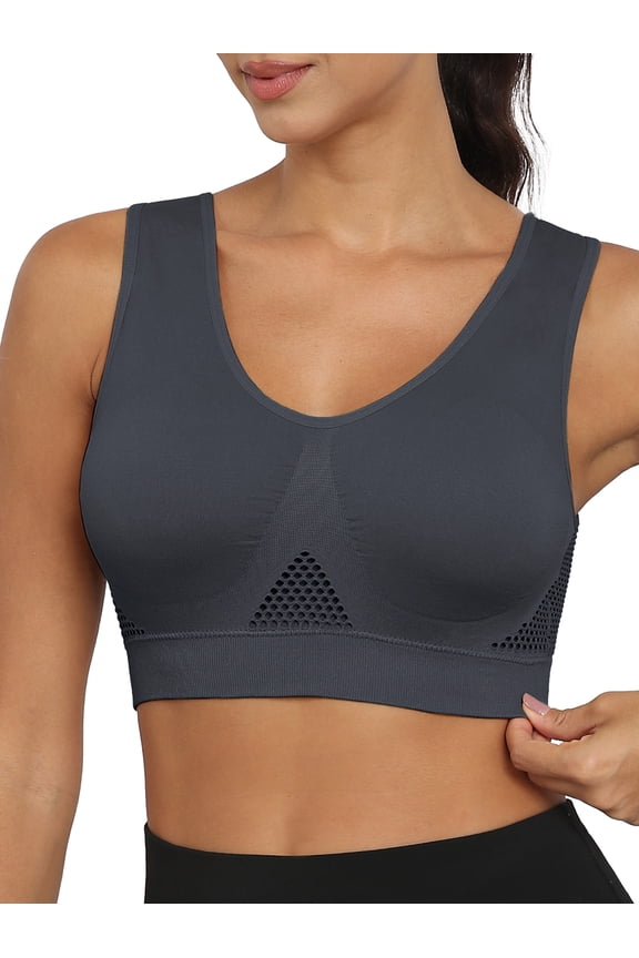 Women's Sports Bra Moderate Support Wide Strap Mesh Breathable Fitness Workout Yoga Bra