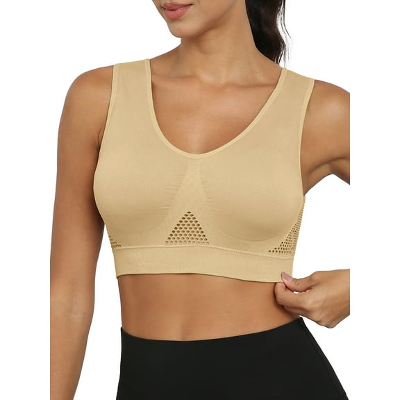 MINTREUS Women's Sports Bra Moderate Support Wide Strap Mesh Breathable Fitness Workout Yoga Bra