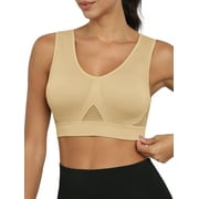 MINTREUS Womens Sports Bra Moderate Support Wide Strap Mesh Breathable Fitness Workout Yoga Bra
