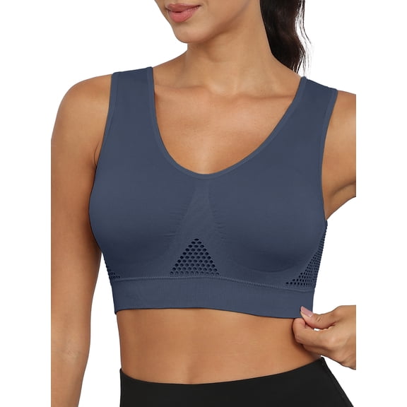 MINTREUS Women's Sports Bra Moderate Support Wide Strap Mesh Breathable Fitness Workout Yoga Bra