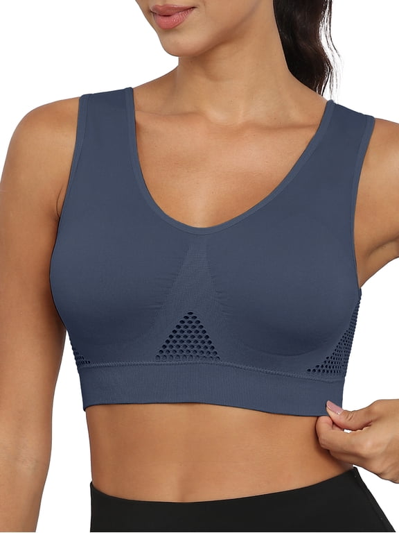 Women's Sports Bra Moderate Support Wide Strap Mesh Breathable Fitness Workout Yoga Bra