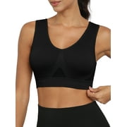 Women's Sports Bra Moderate Support Wide Strap Mesh Breathable Fitness Workout Yoga Bra