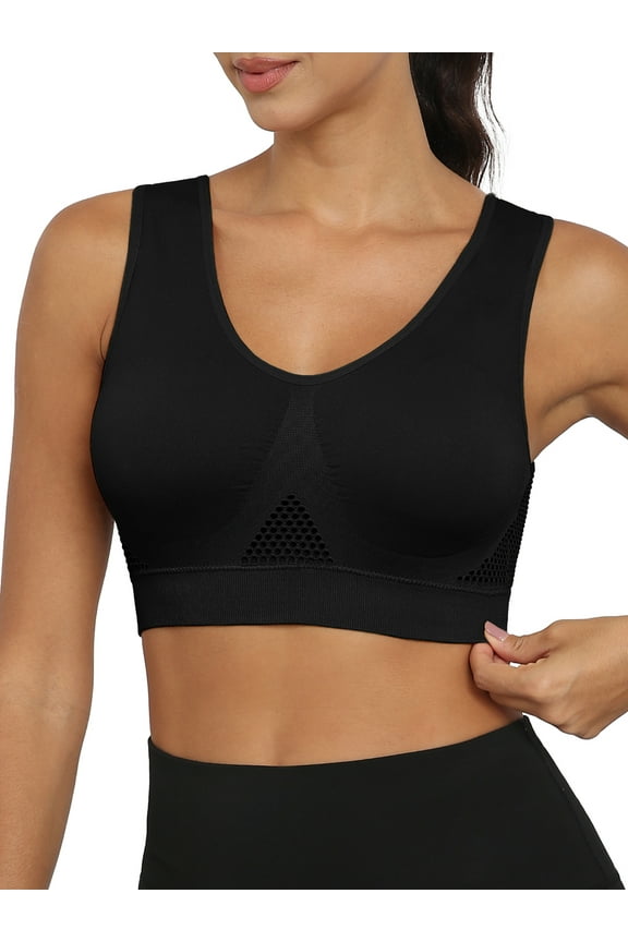 Women's Sports Bra Moderate Support Wide Strap Mesh Breathable Fitness Workout Yoga Bra