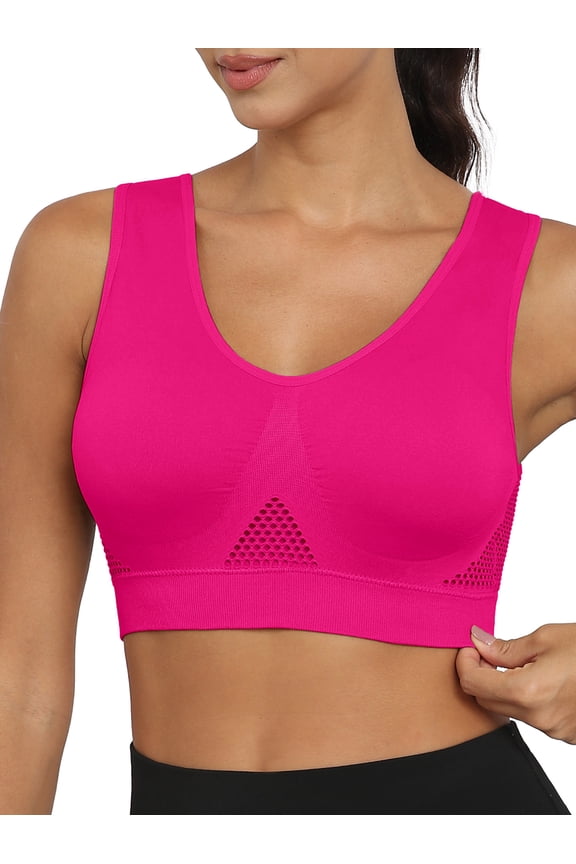 Women's Sports Bra Moderate Support Wide Strap Mesh Breathable Fitness Workout Yoga Bra