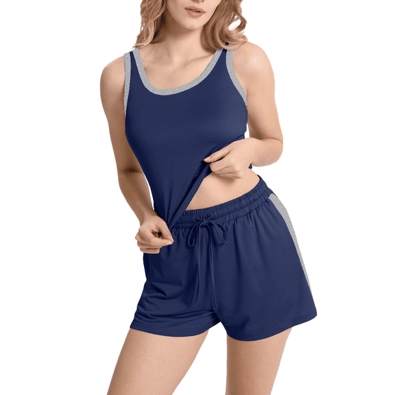 MINTREUS Womens Sleeveless Pajamas Set Casual Sleepwear Sets Tank Top and Shorts 2 Piece Loungewear