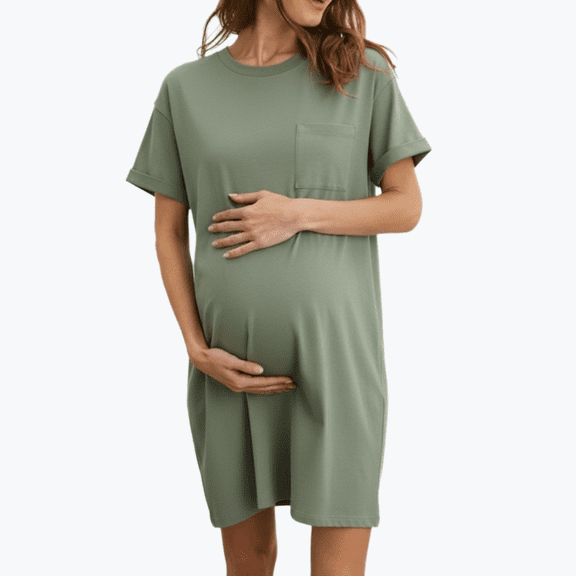 MINTREUS Women's Nightgown Short Sleeve Nightshirt Round Sleep Shirt Loose Loungewear Casual Sleepwear