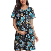 Women's Nightgown Short Sleeve Nightshirt V Neck Sleep Shirt Loose Loungewear Casual Sleepwear