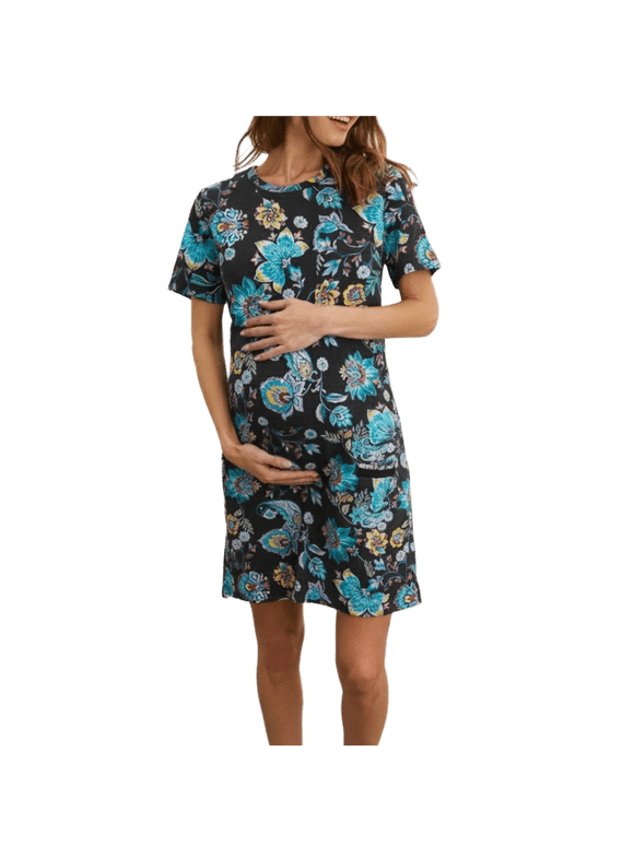 Women's Nightgown Short Sleeve Nightshirt Round Sleep Shirt Loose Loungewear Casual Sleepwear