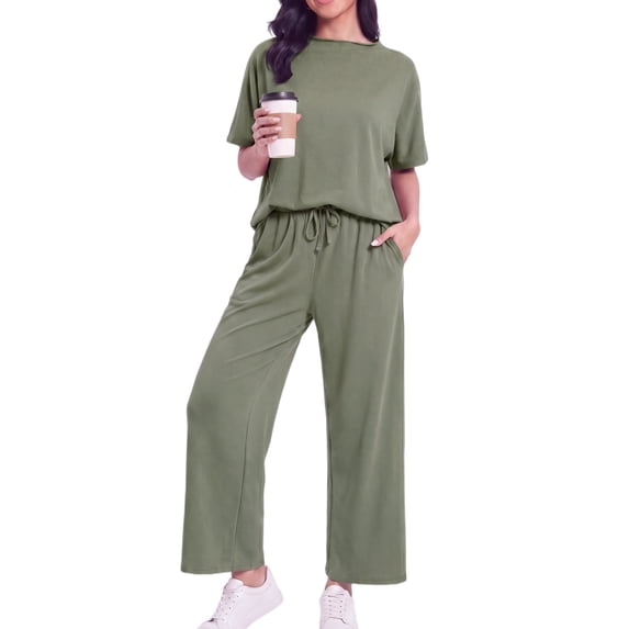 MINTREUS Two Piece Sets for Women Outfits Oversized Wide Leg Crop Pants Lounge Sets Airport Beach Vacation Clothes