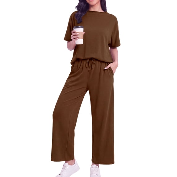MINTREUS Two Piece Sets for Women Outfits Oversized Wide Leg Crop Pants Lounge Sets Airport Beach Vacation Clothes