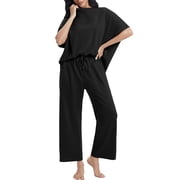 MINTREUS Two Piece Sets for Women Batwing Sleeves Lounge Sets Summer Spring Vacation Outfits with Pockets