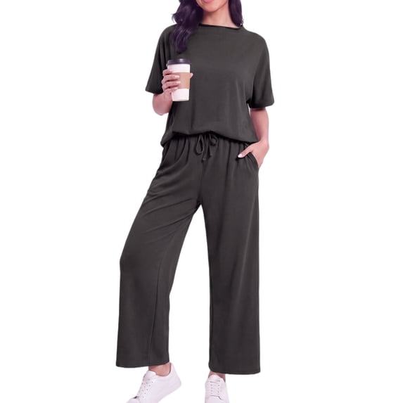 MINTREUS Two Piece Sets for Women Outfits Oversized Wide Leg Crop Pants Lounge Sets Airport Beach Vacation Clothes