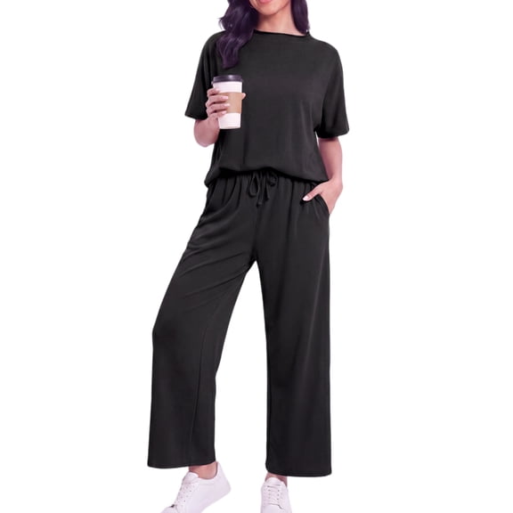 MINTREUS Two Piece Sets for Women Outfits Oversized Wide Leg Crop Pants Lounge Sets Airport Beach Vacation Clothes
