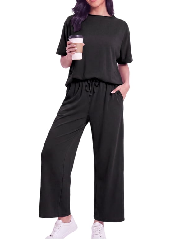 Two Piece Sets for Women Outfits Oversized Wide Leg Crop Pants Lounge Sets Airport Beach Vacation Clothes