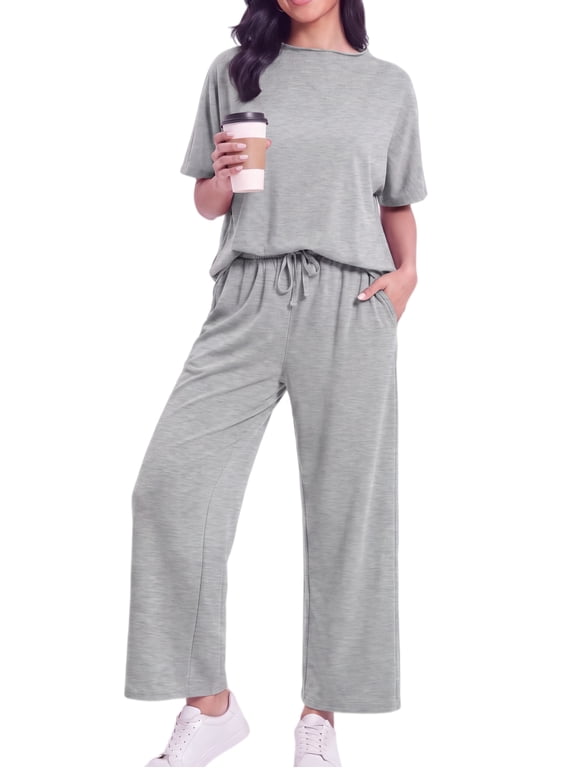 Two Piece Sets for Women Outfits Oversized Wide Leg Crop Pants Lounge Sets Airport Beach Vacation Clothes
