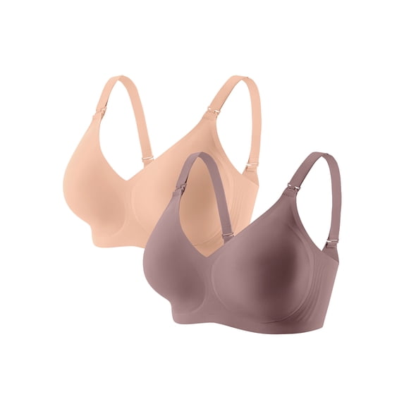MINTREUS Nursing Bras for Breastfeeding 2 Pack Seamless Comfort Maternity Bra Pregnancy Sleep Bralette with Extra Extender