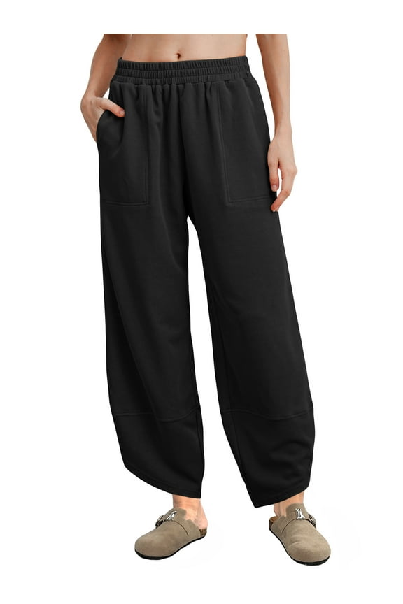 Womens Baggy Wide Leg Harem Pants Casual Elastic Waisted Palazzo Pants with Pockets