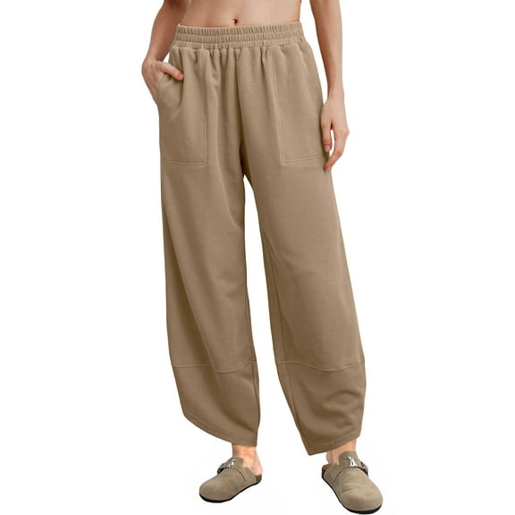 MINTREUS Womens Baggy Wide Leg Harem Pants Casual Elastic Waisted Palazzo Pants with Pockets