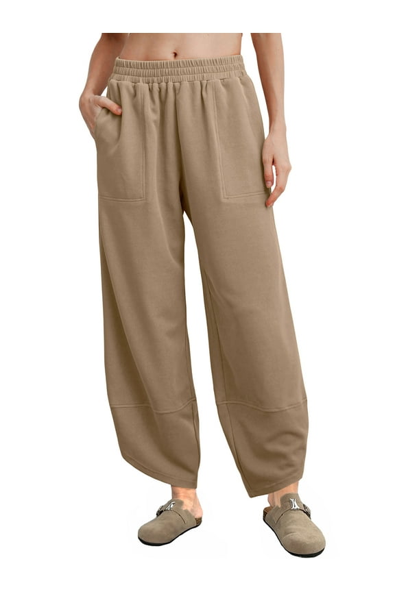 Womens Baggy Wide Leg Harem Pants Casual Elastic Waisted Palazzo Pants with Pockets