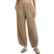 MINTREUS Womens Baggy Wide Leg Harem Pants Casual Elastic Waisted Palazzo Pants with Pockets
