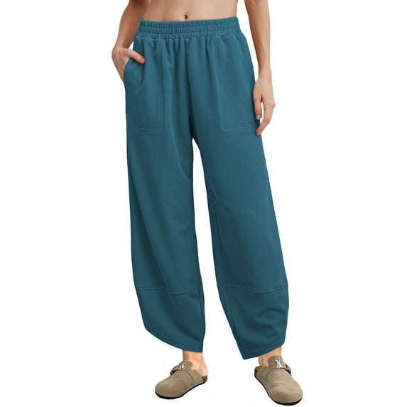 MINTREUS Womens Baggy Wide Leg Harem Pants Casual Elastic Waisted Palazzo Pants with Pockets