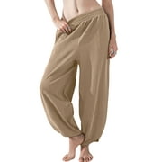 MINTREUS Ribbed Women's Loose Harem Pants Casual Elastic Waisted Tapered Pants with Big Pocket Baggy Trousers